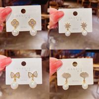 Fashion Pearl Pendant Earrings Fashion Temperament Bow Copper Earrings Wholesale main image 3