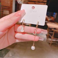 Fashion Gourd Tassel Asymmetric Hollow Pearl Shell Simple Copper Earrings main image 5