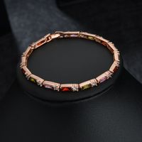 Rectangular Zircon Inlaid With Platinum Color Protection Copper Bracelet main image 1