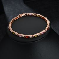 Rectangular Zircon Inlaid With Platinum Color Protection Copper Bracelet main image 2