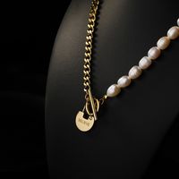 Titanium Steel Necklace Freshwater Pearl Pendant Simple Clavicle Chain main image 4