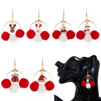 Christmas New Asymmetrical Fur Ball Creative Elk Bells Alloy Earrings Wholesale main image 3