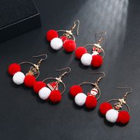 Christmas New Asymmetrical Fur Ball Creative Elk Bells Alloy Earrings Wholesale main image 1