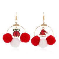 Christmas New Asymmetrical Fur Ball Creative Elk Bells Alloy Earrings Wholesale main image 5