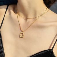 Small Square Pendant Double Layered Necklace Titanium Steel Clavicle Chain Necklace main image 1