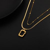 Small Square Pendant Double Layered Necklace Titanium Steel Clavicle Chain Necklace main image 3