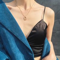 Small Square Pendant Double Layered Necklace Titanium Steel Clavicle Chain Necklace main image 5