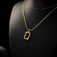 Small Square Pendant Double Layered Necklace Titanium Steel Clavicle Chain Necklace main image 6
