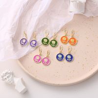 New Color Geometric Round Oil Drop Earrings Creative Retro Personality Rose Pendant Earrings Wholesale main image 2