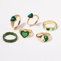 Inlaid Rhinestone Heart Ring Wholesale Tai Chi Love Drop Oil Ring Set Of 6 main image 3