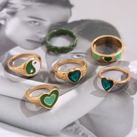 Inlaid Rhinestone Heart Ring Wholesale Tai Chi Love Drop Oil Ring Set Of 6 main image 5