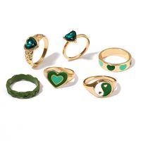 Inlaid Rhinestone Heart Ring Wholesale Tai Chi Love Drop Oil Ring Set Of 6 main image 6