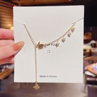 2021 New Titanium Steel Micro-inlaid Butterfly Pearl Chain Necklace Female Wholesale main image 1