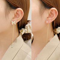 Retro Micro-inlaid Zircon Butterfly Long Tassel Asymmetrical Temperament Copper Earrings main image 3