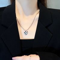 Heart Drop Oil Small Ball Titanium Steel Necklace Korean Simple Lattice Clavicle Chain Retro Fashion Pendant main image 6