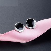 Trend Fashion Black Earrings S925 Silver Temperament Simple Niche Micro-inlaid Earrings sku image 2