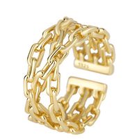 European And American Jewelry S925 Sterling Silver  Simple Design Double Winding Chain Open Ring sku image 1