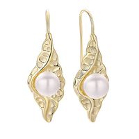 E572 Korean Style S925 Silver Pearl Earrings Women's Irregular Concave And Convex Pleated Leaf-shaped Earring Fashionable Earrings sku image 1