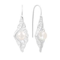 E572 Korean Style S925 Silver Pearl Earrings Women's Irregular Concave And Convex Pleated Leaf-shaped Earring Fashionable Earrings sku image 2