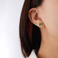 Dark Green Acrylic Striped Earrings Titanium Steel Plated 18k Real Gold Rose Gold Ear Jewelry Women Are Not Allergic sku image 2