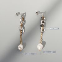 Marka French Style Ins Ornament Imitation Baroque Chain Fresh Water Pearl Earrings Titanium Steel 18k Earrings F352 sku image 1