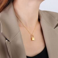 Small Lock Necklace Titanium Steel 18k Real Gold-plated Lock Jewelry sku image 2
