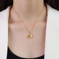 Fashion Key Heart Lock Pendant Necklace Titanium Steel 18k Gold Plated Clavicle Chain sku image 1