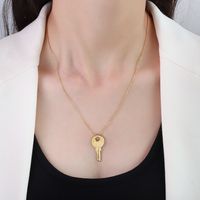 Fashion Key Heart Lock Pendant Necklace Titanium Steel 18k Gold Plated Clavicle Chain sku image 2