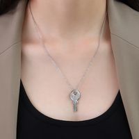 Fashion Key Heart Lock Pendant Necklace Titanium Steel 18k Gold Plated Clavicle Chain sku image 4
