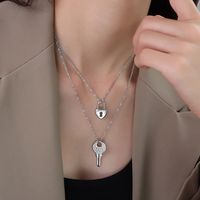Fashion Key Heart Lock Pendant Necklace Titanium Steel 18k Gold Plated Clavicle Chain sku image 6