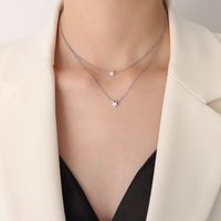 Five-pointed Star Pendant Imitation Pearl Necklace Double Layered Titanium Steel Clavicle Chain sku image 2