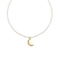 Retro Baroque Freshwater Pearl Clavicle Chain Titanium Steel Crescent Necklace sku image 1