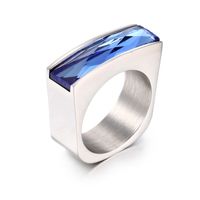 European And American New Popular Titanium Steel Rectangular Glass Ring sku image 1