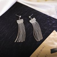 New Korean Version Of Round Bead Chain Tassel Earrings Long Rhinestone Simple Earrings sku image 1