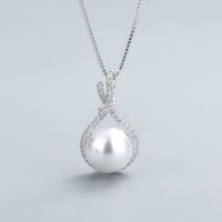 Korean Version Inlaid Full Diamond Zircon Pearl Pendant Imitation Natural Pearl Necklace Fashion Jewelry sku image 3