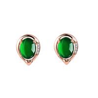 Retro Ethnic Drop-shaped Green Chalcedony Earrings Diamond Earrings Jewelry sku image 1