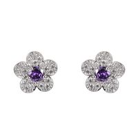 Fashion Temperament Full Diamond Zircon Snowflake Stud Earrings Flower Purple Diamond Stud Earrings Jewelry sku image 1