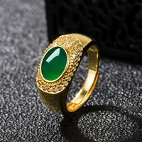 Retro Ethnic Green Agate Oval Green Chalcedony Ancient Gold Ring Jewelry sku image 1