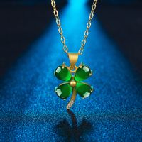 Korean Version Green Agate Four-leaf Clover Necklace Green Chalcedony Four-leaf Clover Pendant Clavicle Chain Jewelry sku image 2