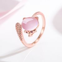 Korean Sweet Micro Diamond Fox Hibiscus Stone Cute Animal Ring Niche Hand Jewelry sku image 1