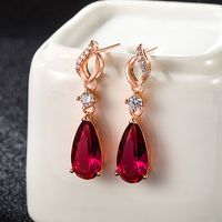 Fashion Diamond-studded Zircon Crystal Earrings Female Drop-shaped Rose Red Copper Earrings sku image 1
