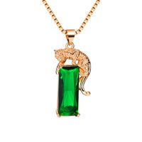 Inlaid Emerald Golden Leopard Pendant Retro Emerald Necklace Jewelry sku image 3