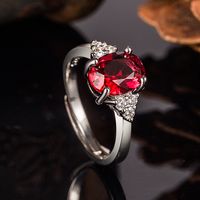 European And American Simple Micro-inlaid Zircon Platinum-plated Ruby Ring Amethyst Ring sku image 1
