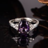 European And American Simple Micro-inlaid Zircon Platinum-plated Ruby Ring Amethyst Ring sku image 4