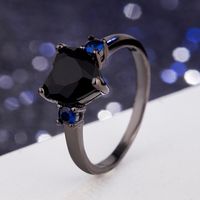 Heart-shaped Black European And American Simulation Diamond Heart-shaped Ring Fashion Jewelry sku image 1