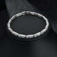 Rectangular Zircon Inlaid With Platinum Color Protection Copper Bracelet sku image 1