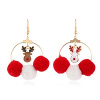 Christmas New Asymmetrical Fur Ball Creative Elk Bells Alloy Earrings Wholesale sku image 1