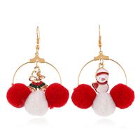 Christmas New Asymmetrical Fur Ball Creative Elk Bells Alloy Earrings Wholesale sku image 2