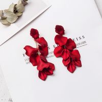 Korea Sexy Red Rose Petal Tassel Rhinestone Metal Earrings sku image 9