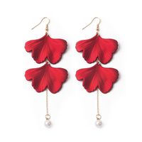 Korea Sexy Red Rose Petal Tassel Rhinestone Metal Earrings sku image 6